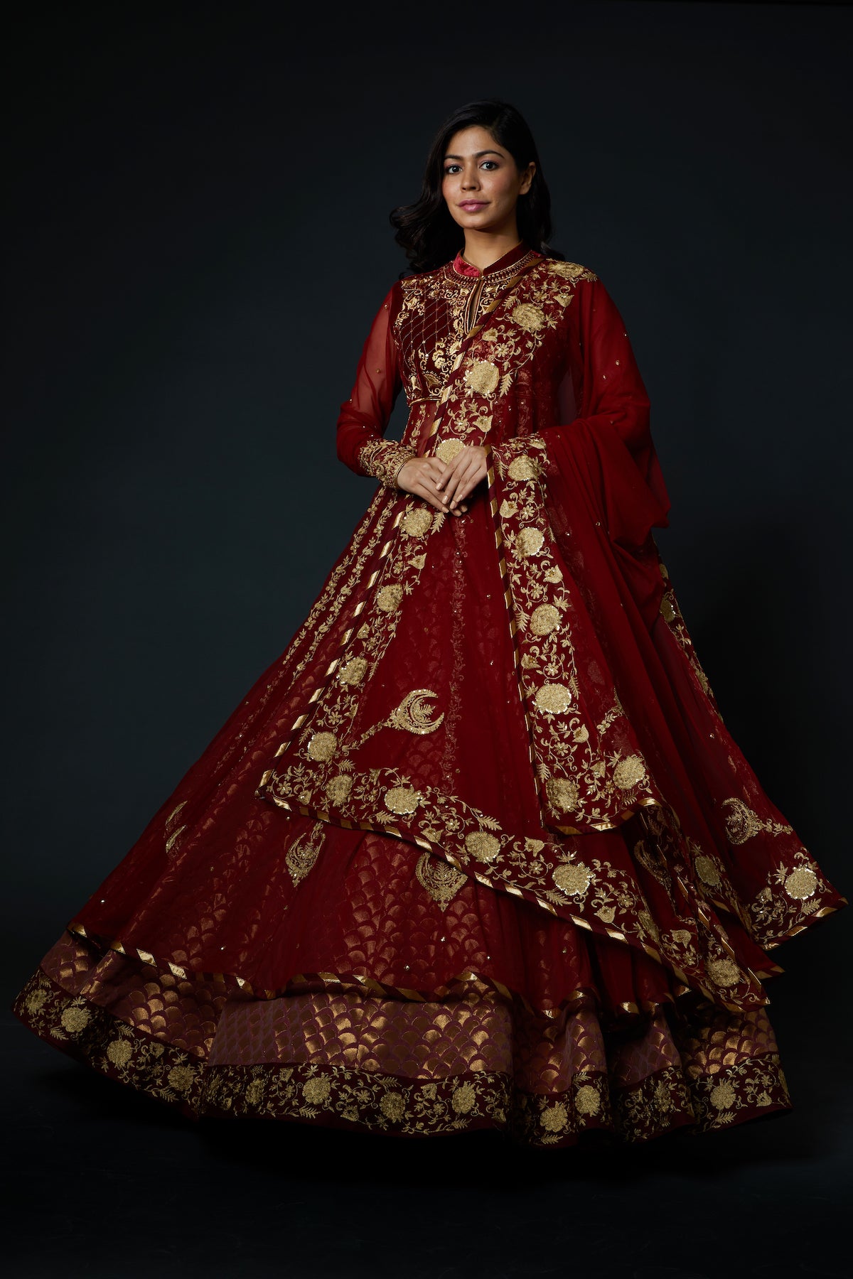 Red Embroidered Anarkali Set