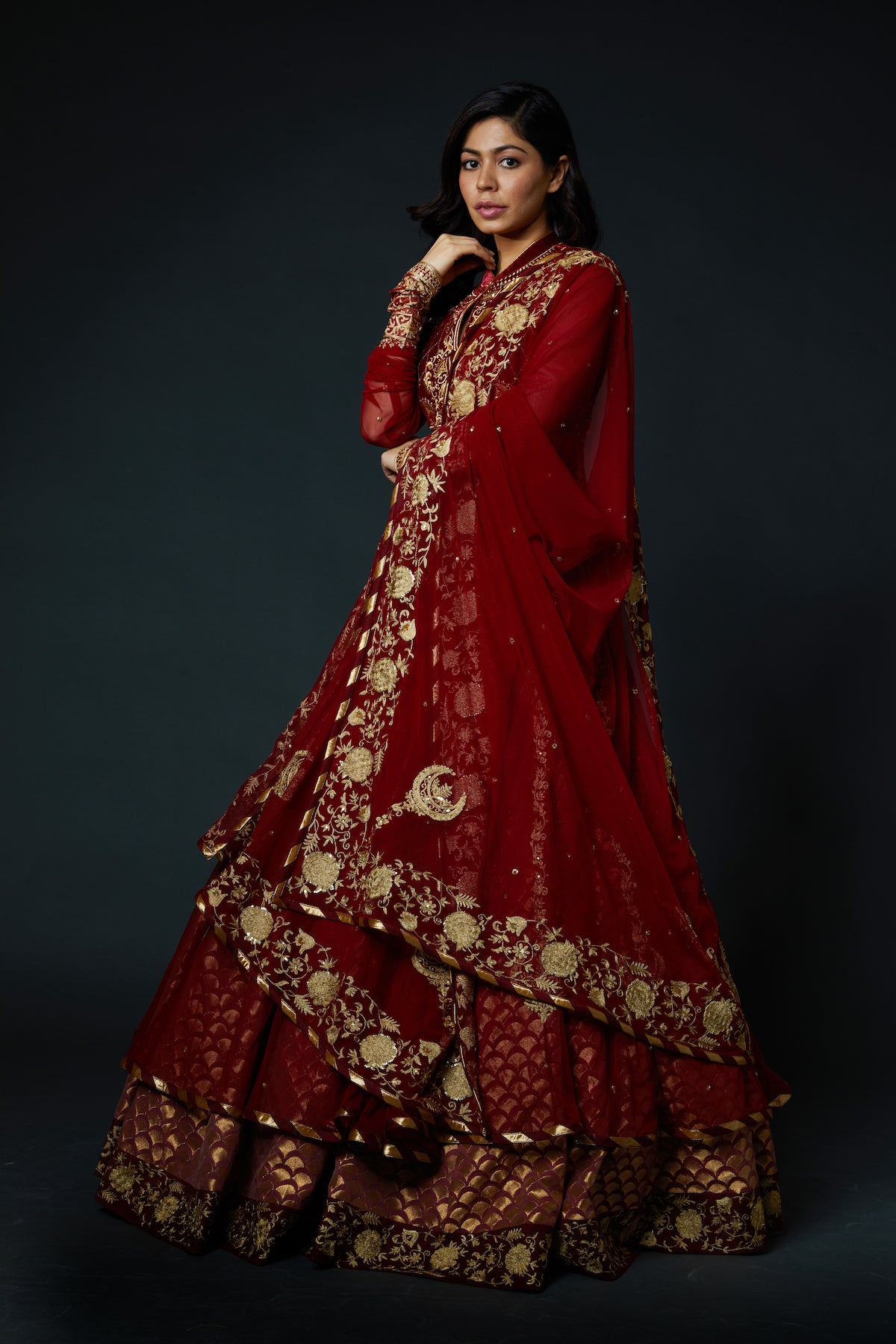 Red Embroidered Anarkali Set