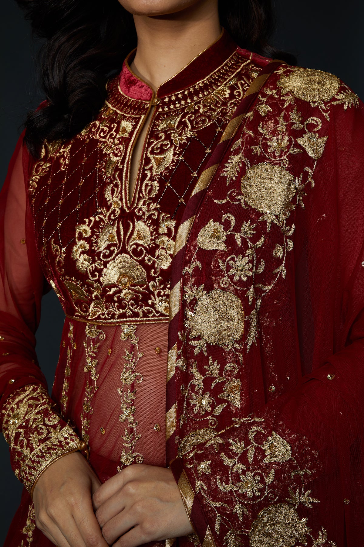Red Embroidered Anarkali Set