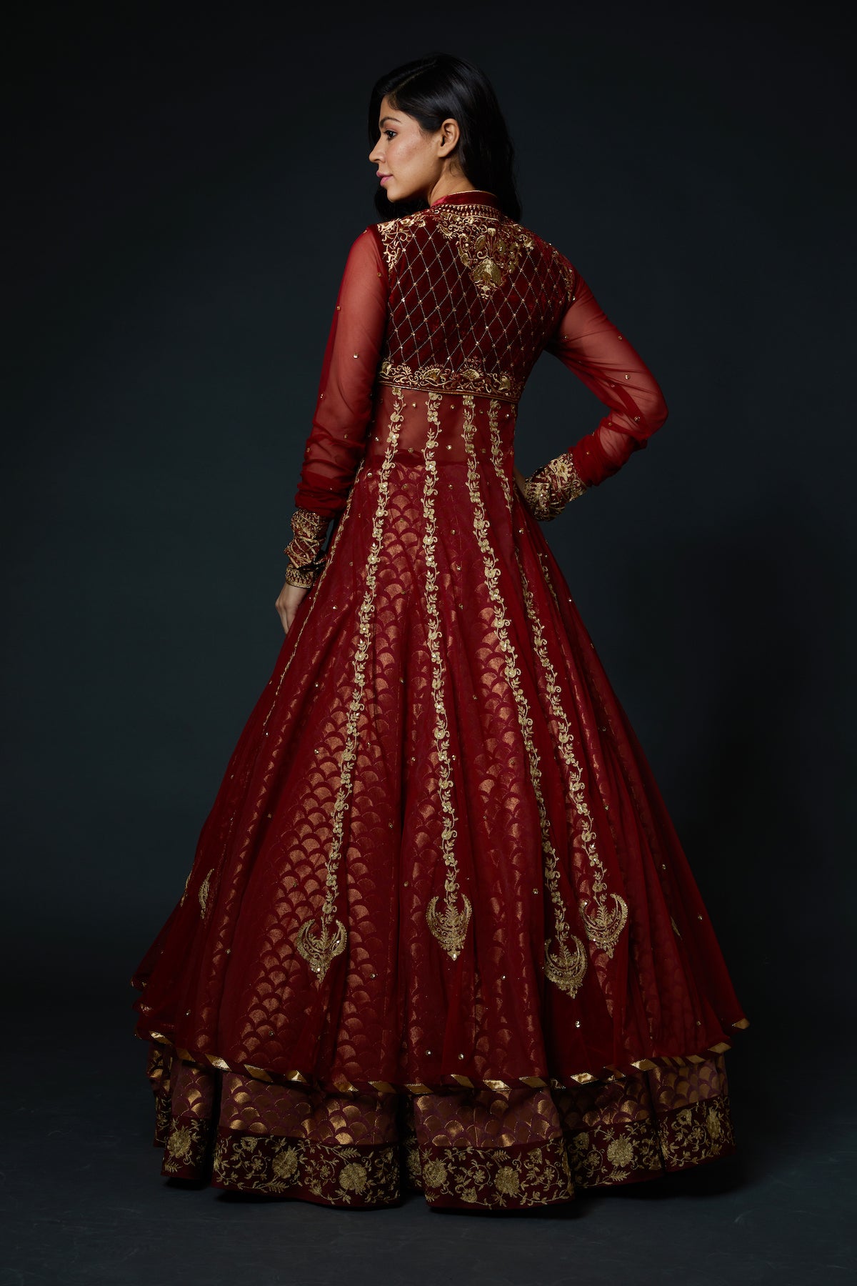 Red Embroidered Anarkali Set