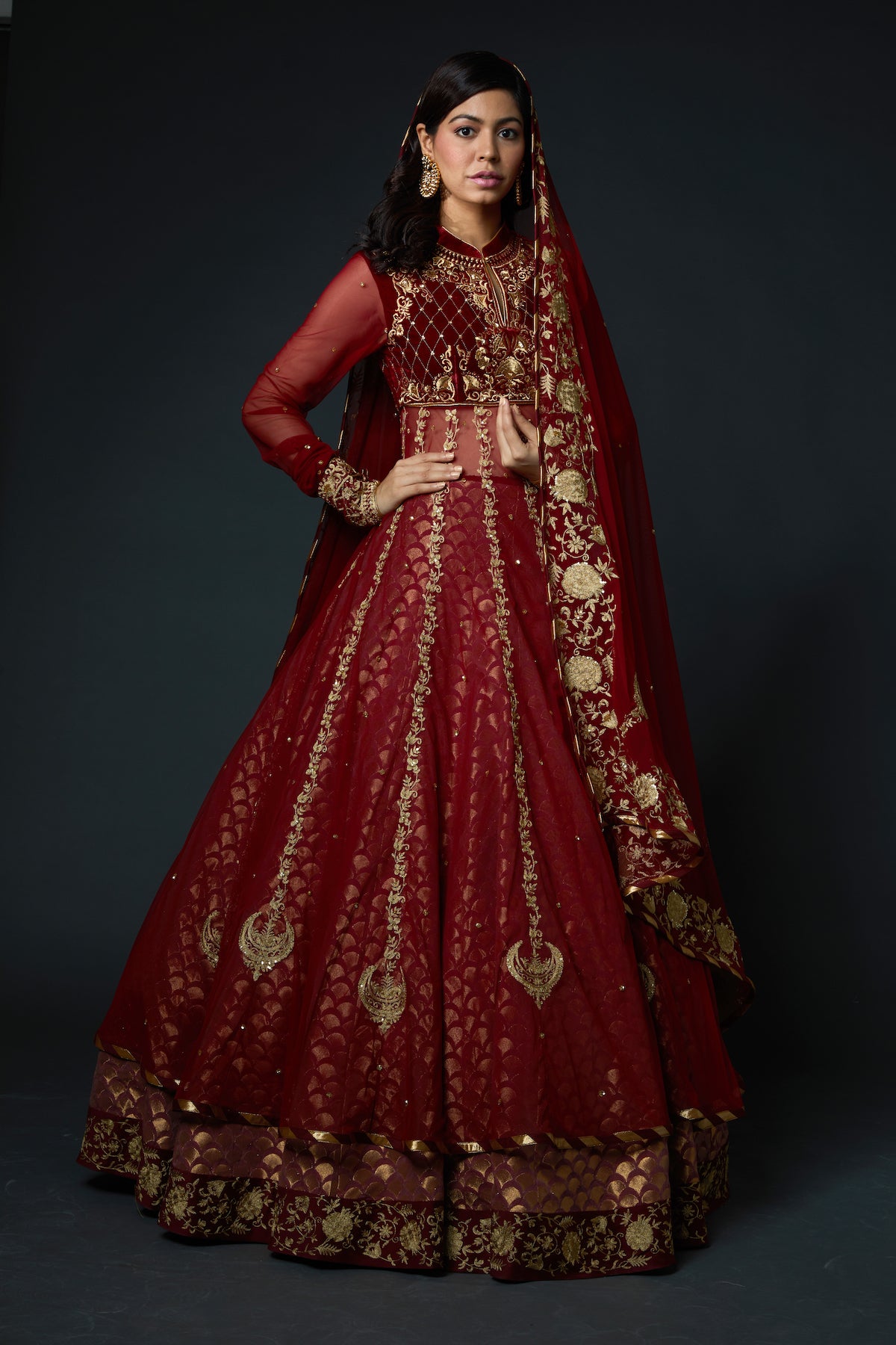 Red Embroidered Anarkali Set