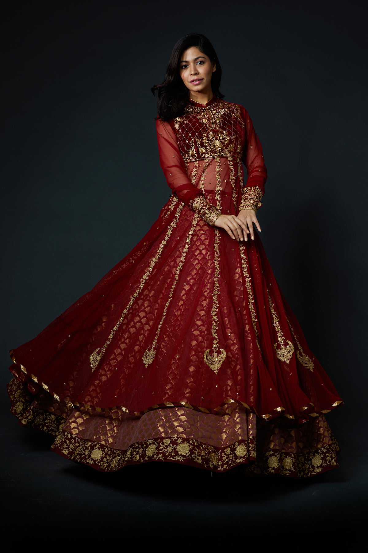 Red Embroidered Anarkali Set