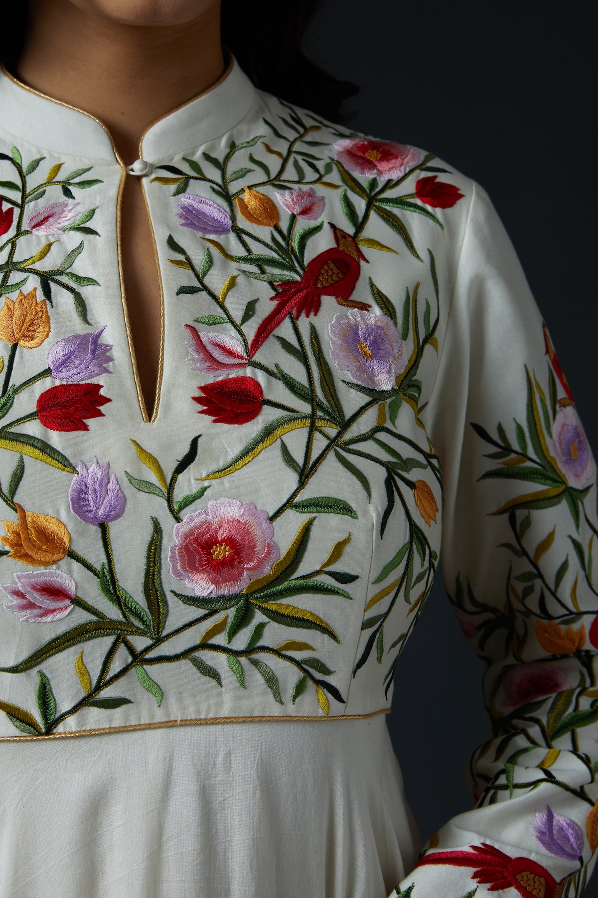 Chanderi Anarkali Set With Floral Embroidery