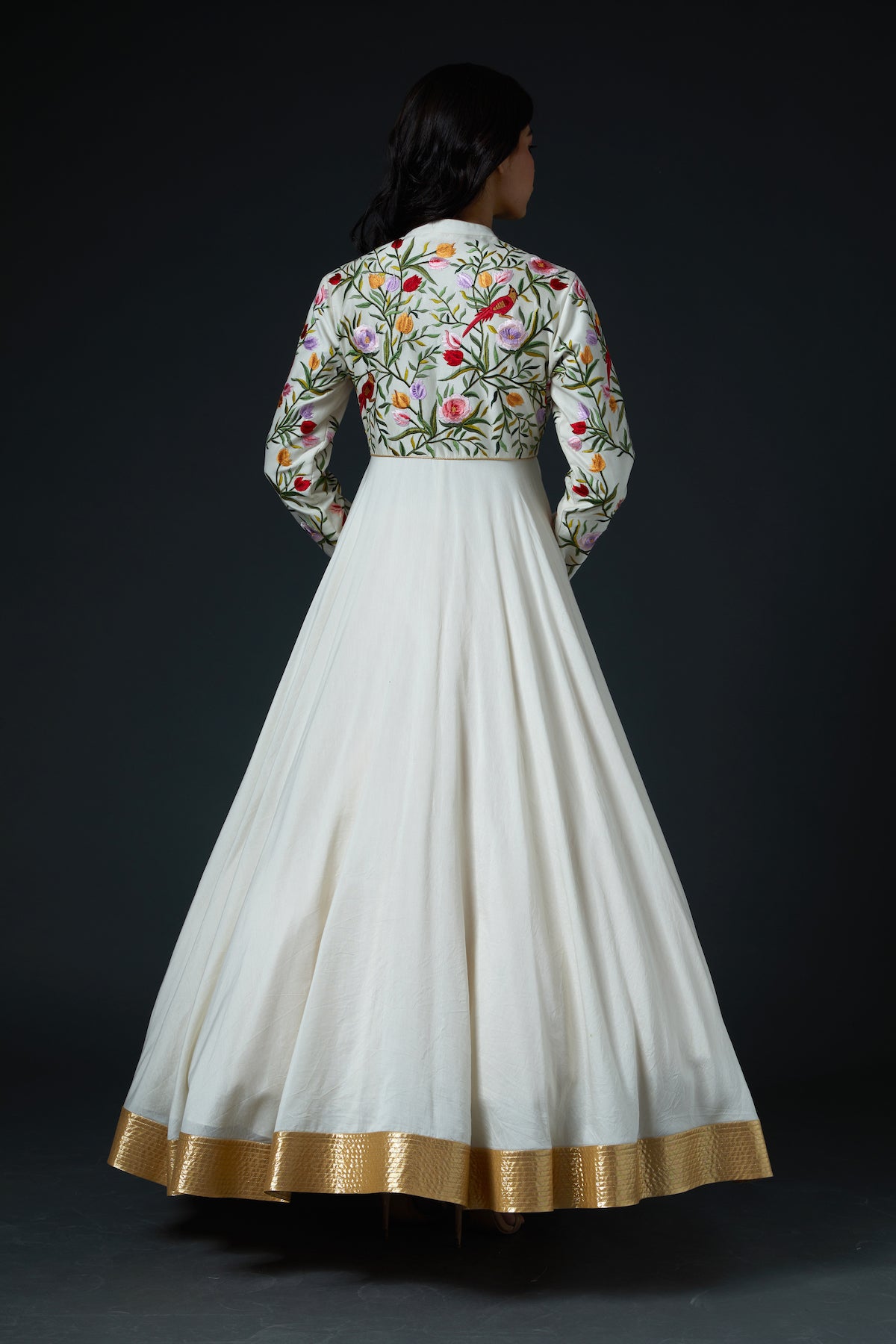 Chanderi Anarkali Set With Floral Embroidery