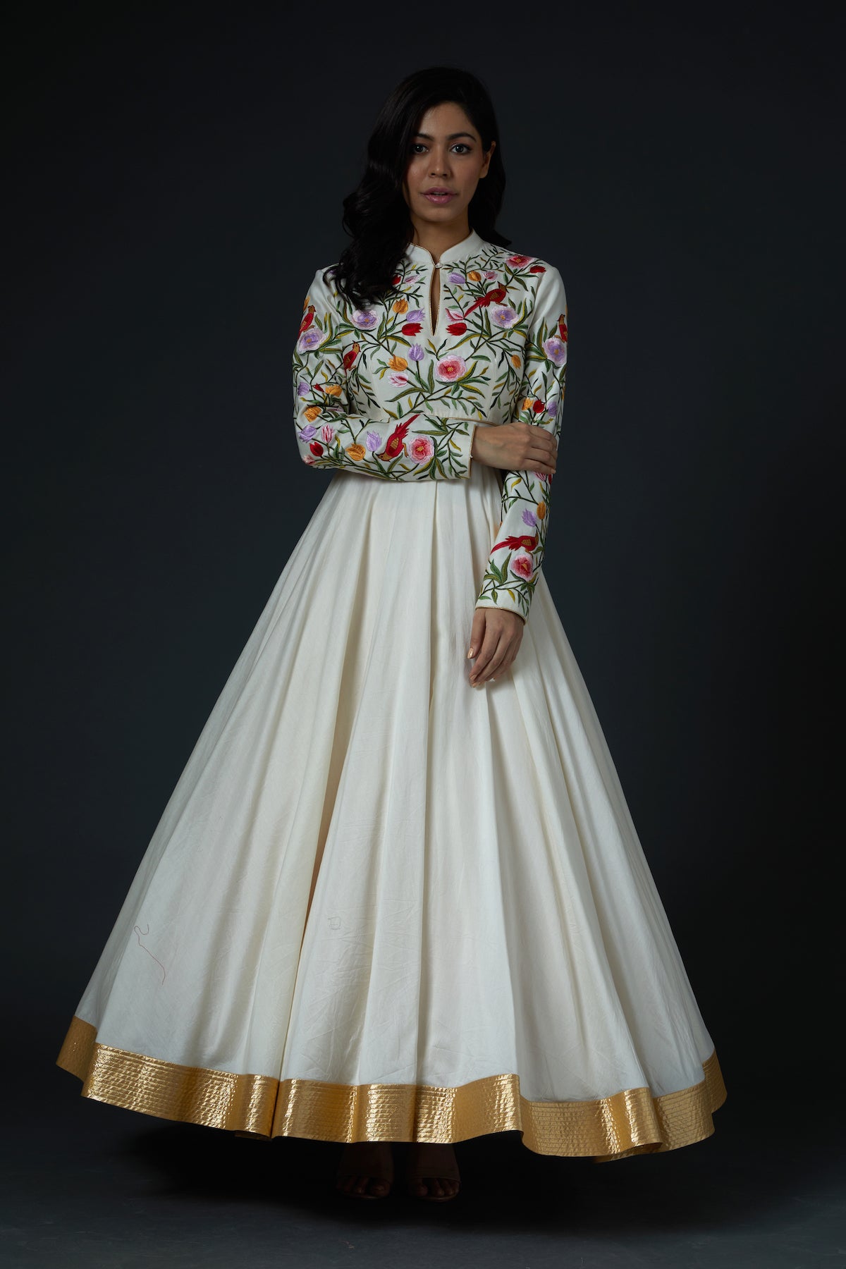 Chanderi Anarkali Set With Floral Embroidery