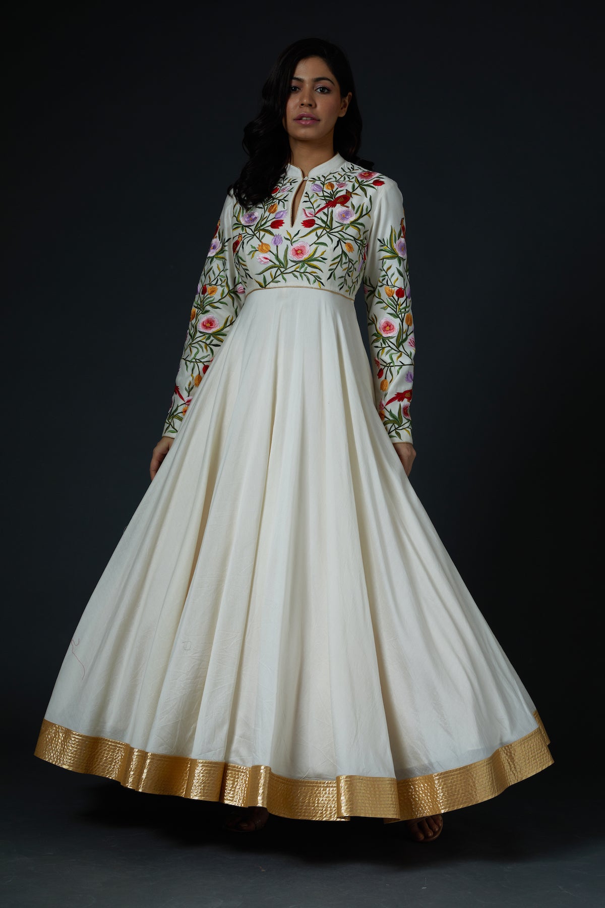 Chanderi Anarkali Set With Floral Embroidery