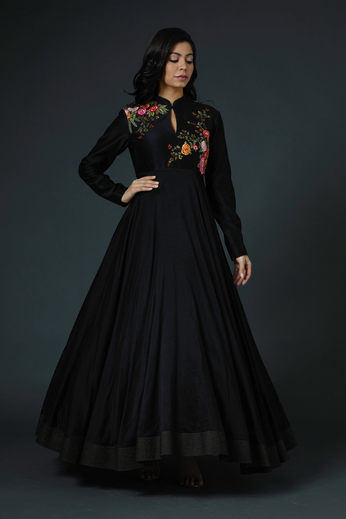 Chanderi Silk Anarkali Set With Resham Thread Embroidery