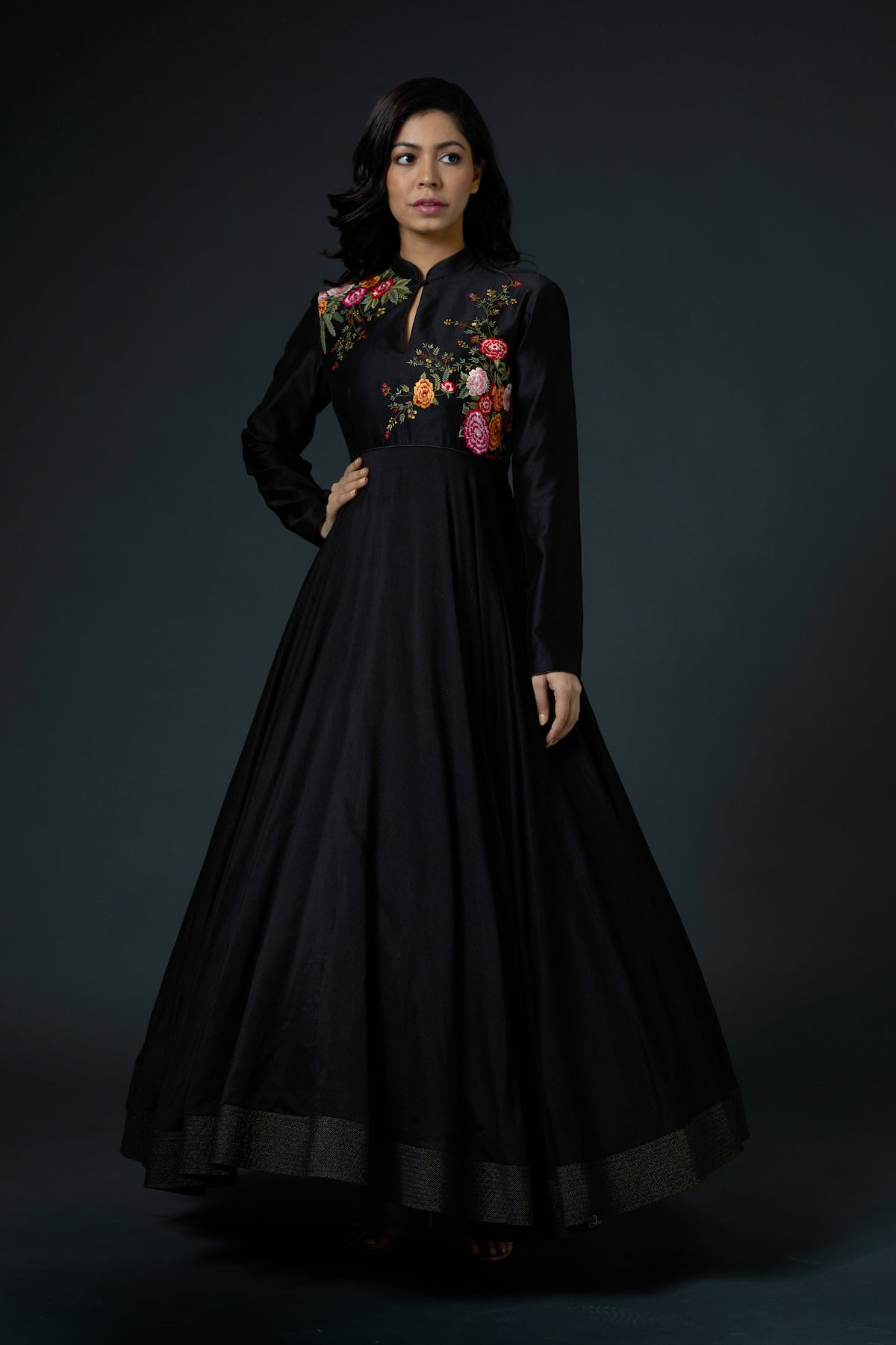 Chanderi Silk Anarkali Set With Resham Thread Embroidery