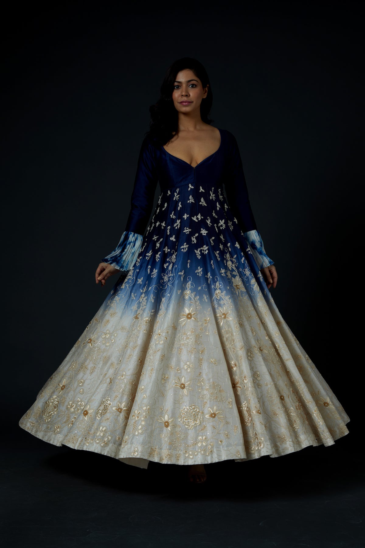 Chanderi Anarkali Set With Resham Thread Embroidery