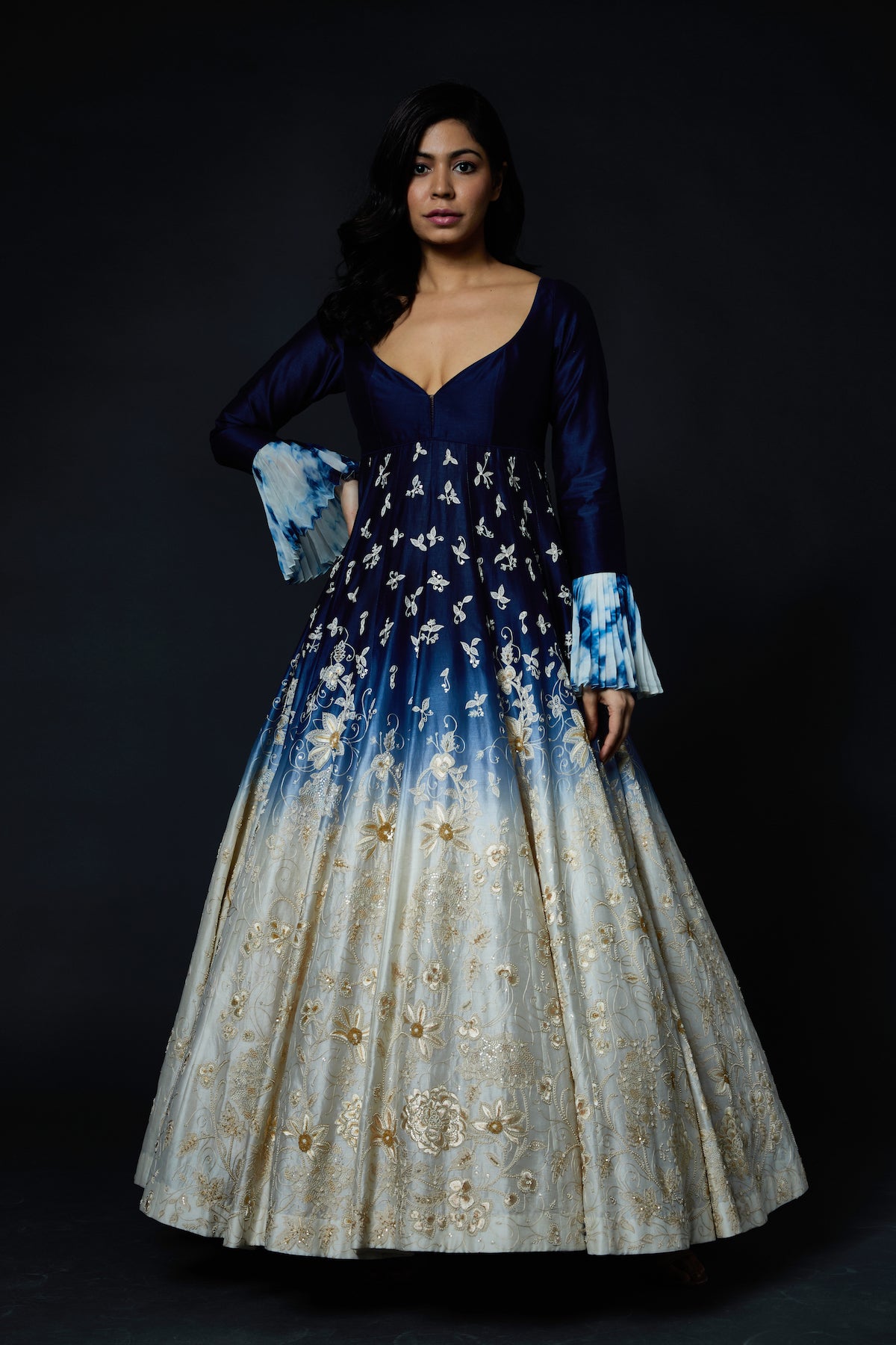 Chanderi Anarkali Set With Resham Thread Embroidery