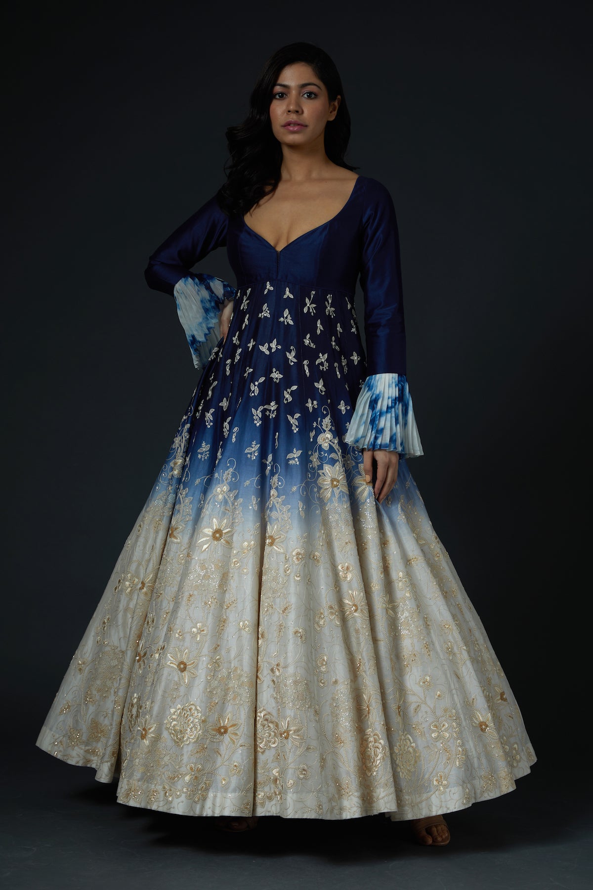 Chanderi Anarkali Set With Resham Thread Embroidery