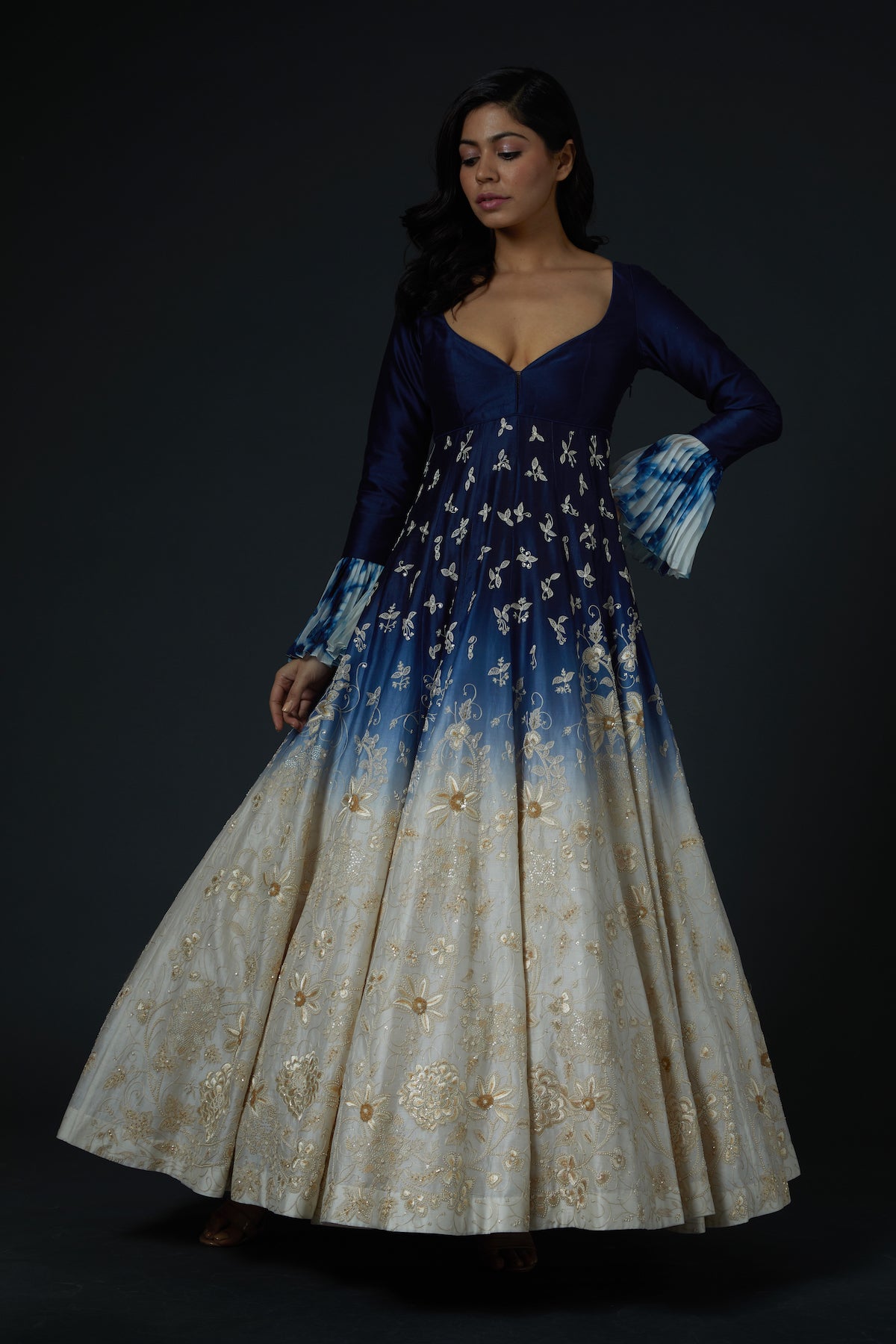 Chanderi Anarkali Set With Resham Thread Embroidery