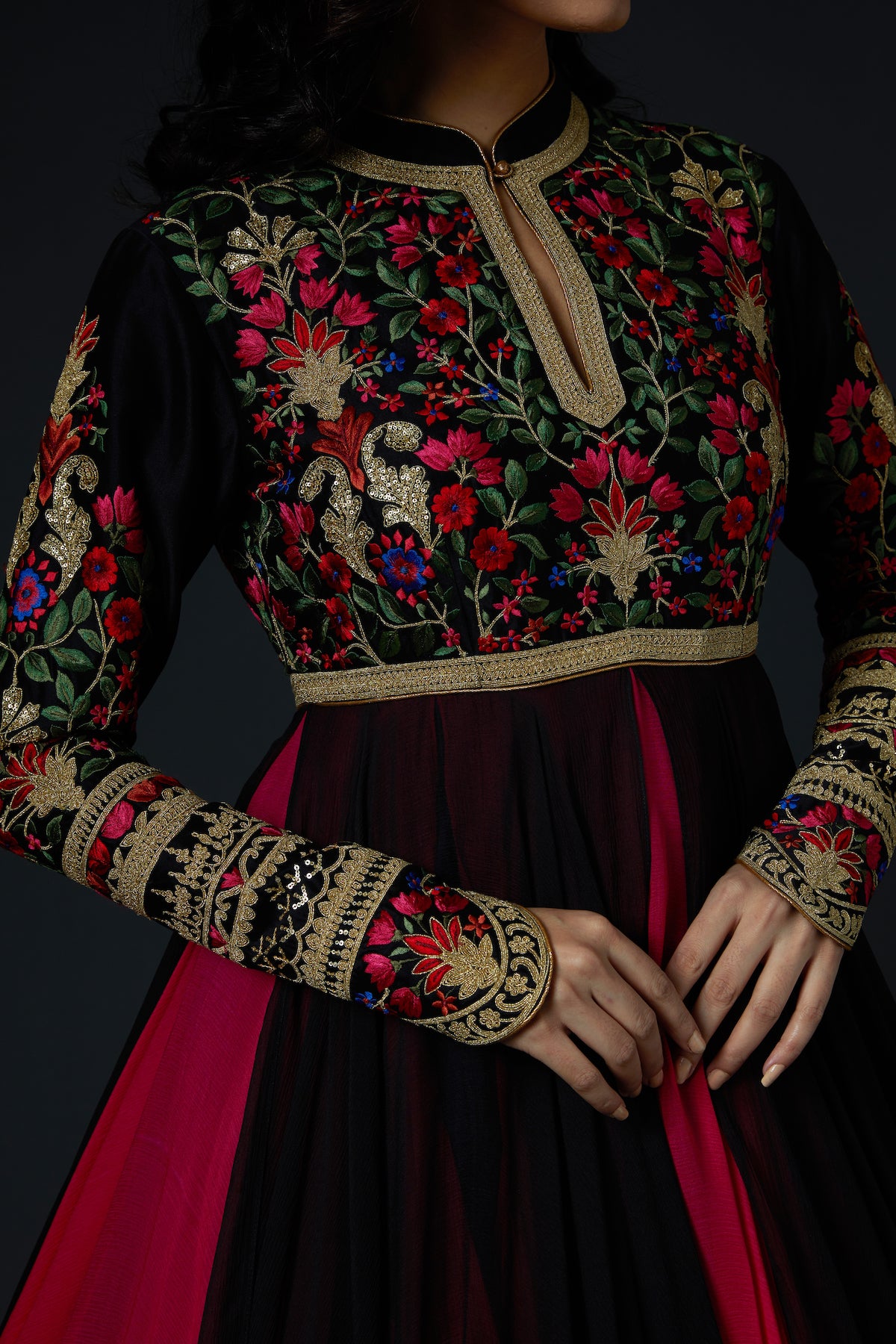 Chanderi Anarkali Set With Floral Embroidery