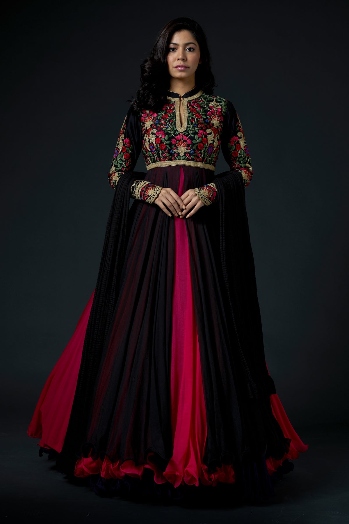 Chanderi Anarkali Set With Floral Embroidery