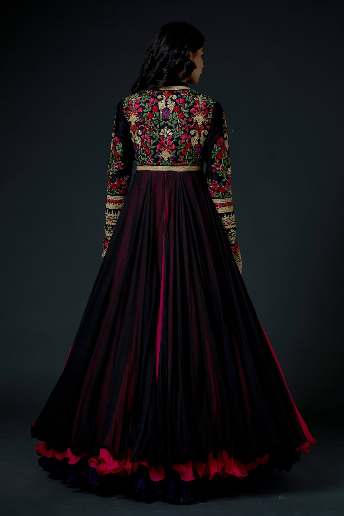 Chanderi Anarkali Set With Floral Embroidery