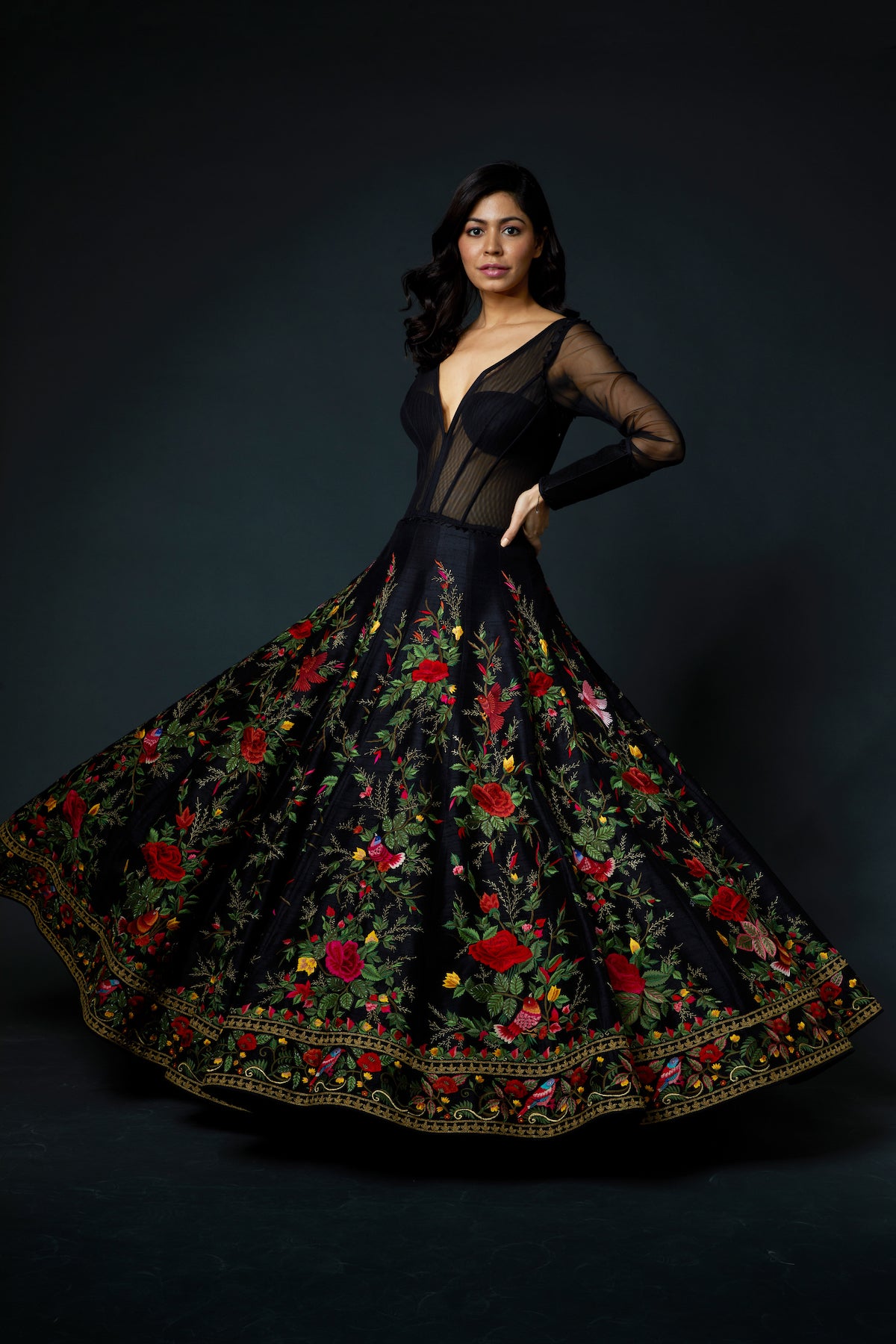 Chanderi Anarkali Set With Floral Embroidery