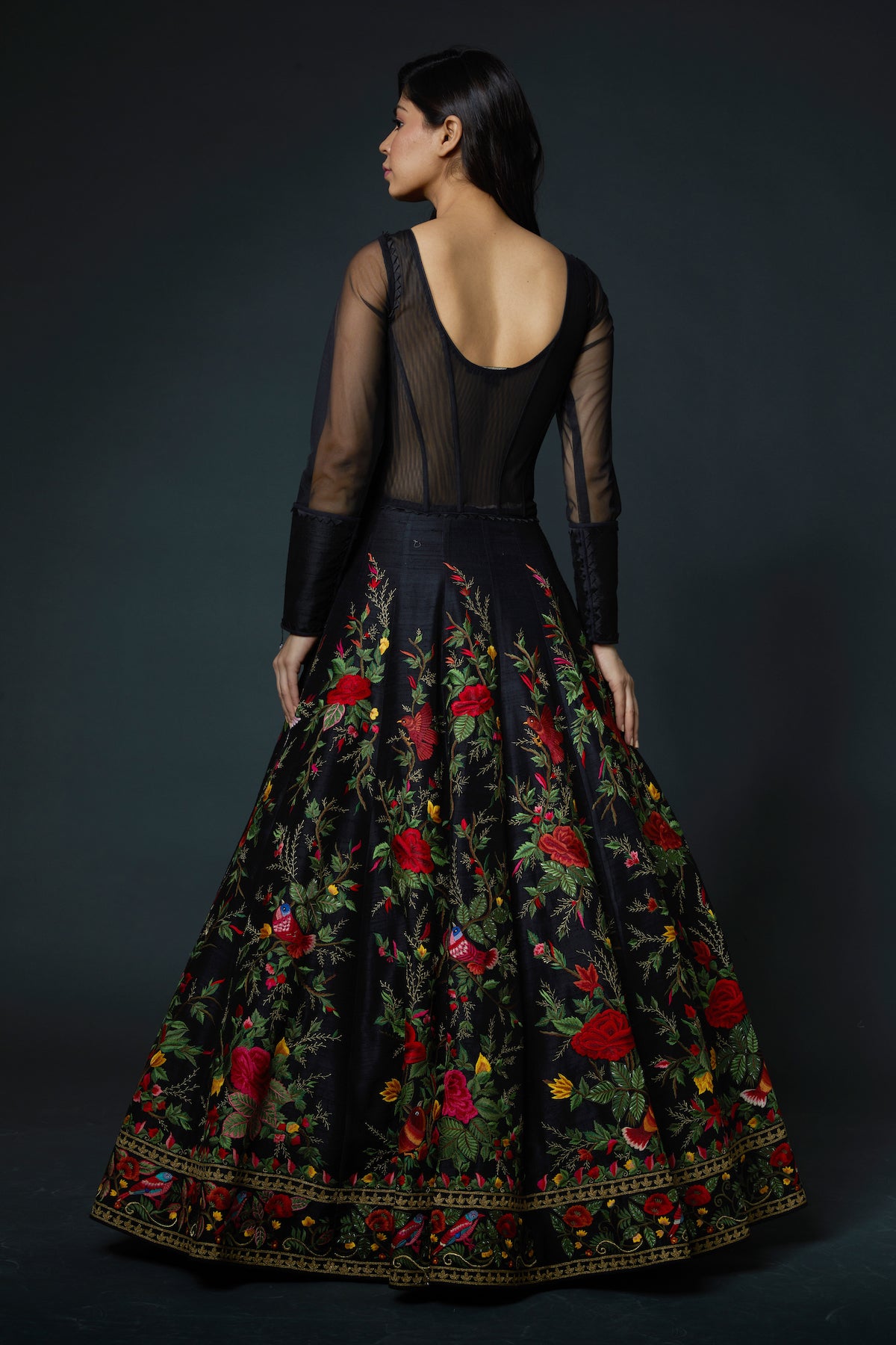 Chanderi Anarkali Set With Floral Embroidery