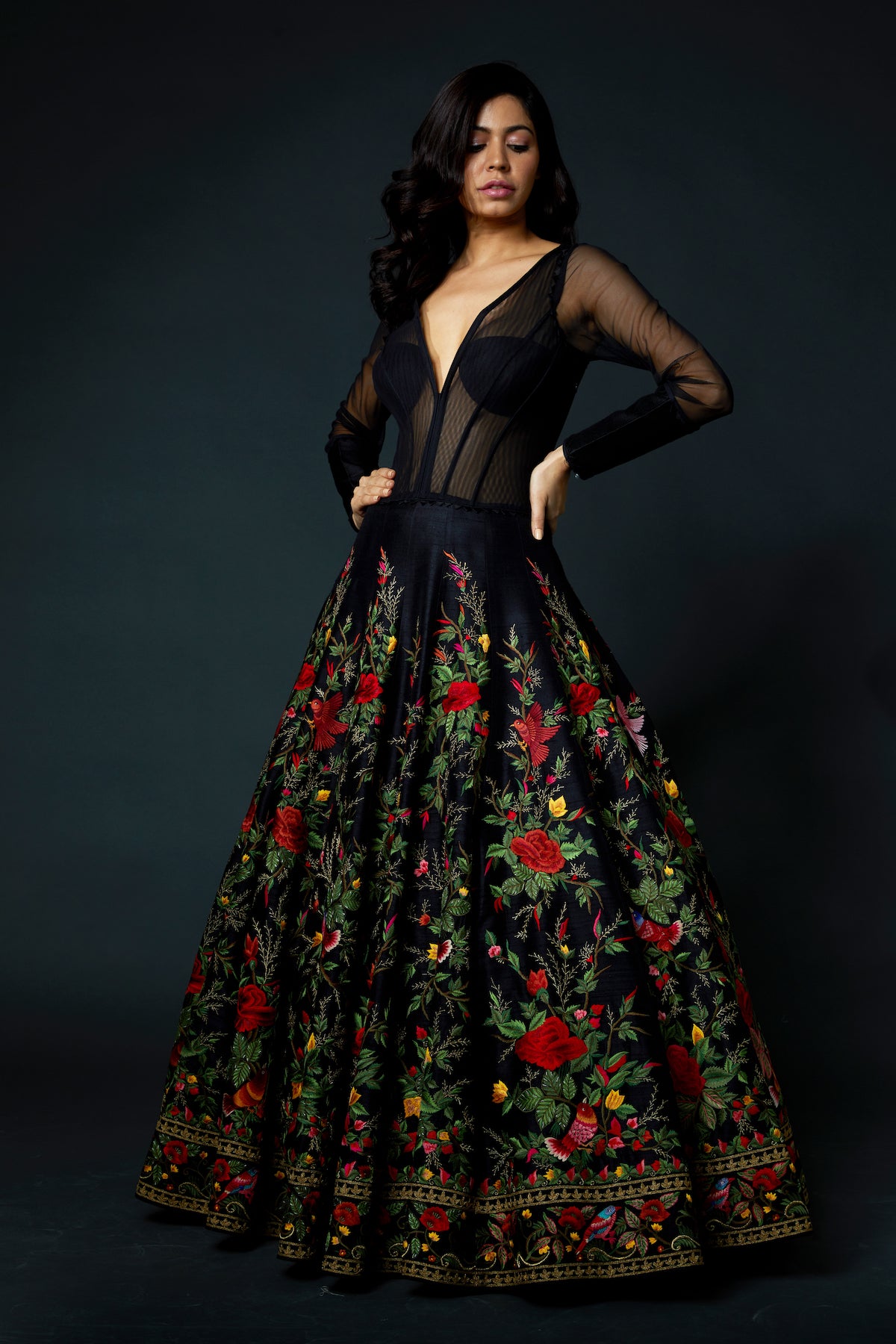 Chanderi Anarkali Set With Floral Embroidery