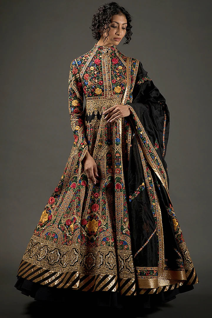 Black Embroidered Anarkali Set