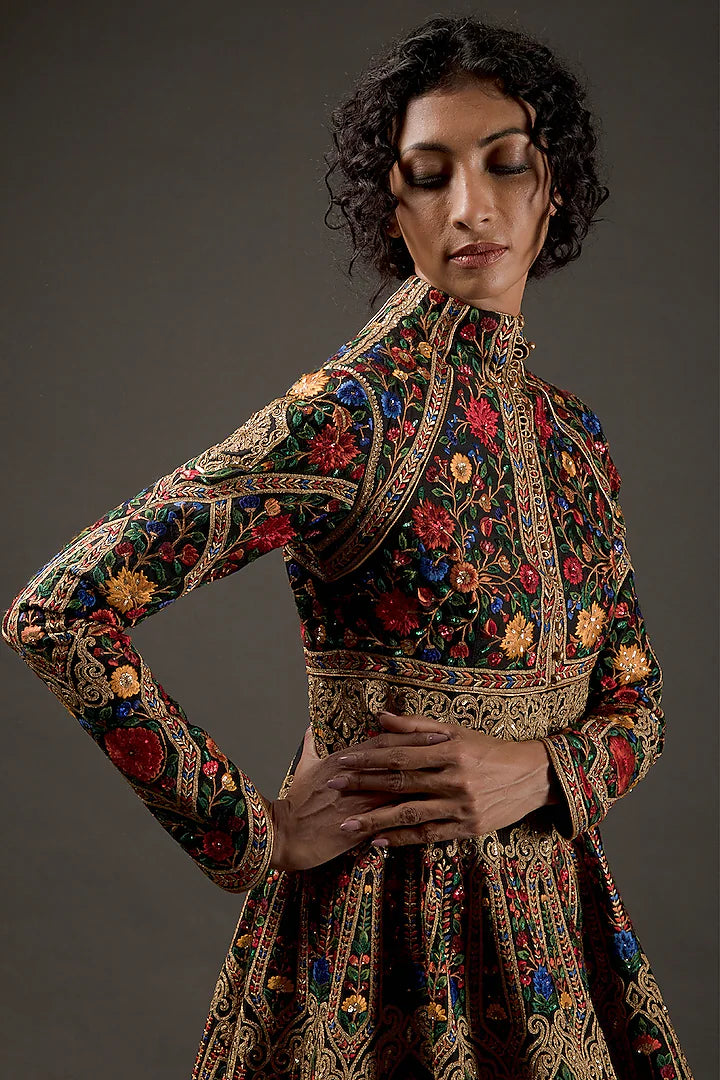 Black Embroidered Anarkali Set