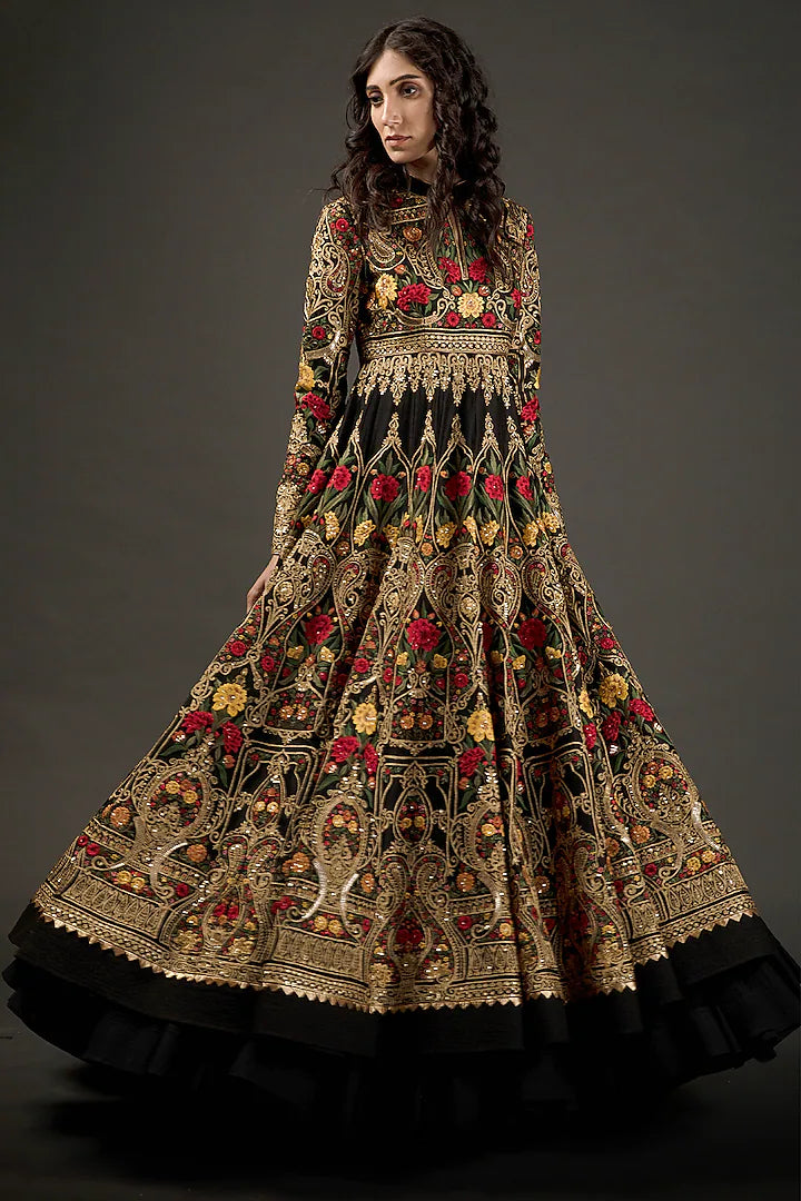 Chanderi Anarkali Set With Resham Embroidery
