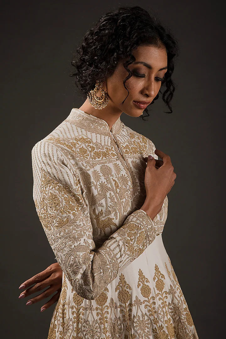 Chanderi Anarkali Set With Resham Embroidery