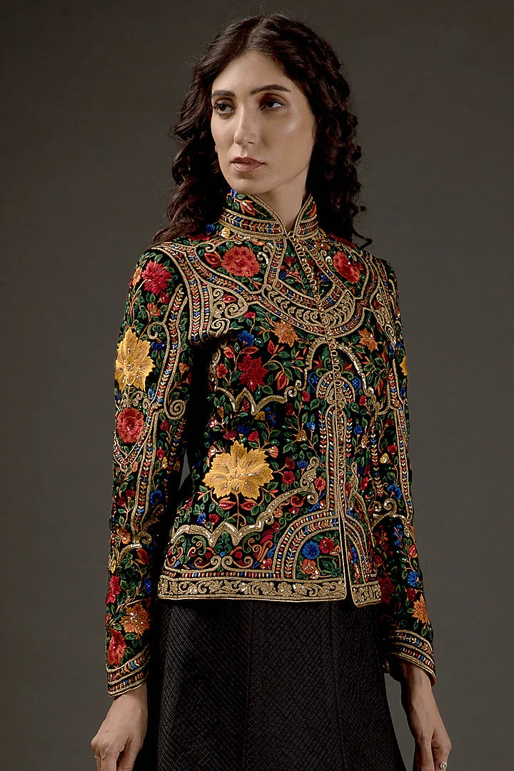Black Velvet Jacket With Embroidery