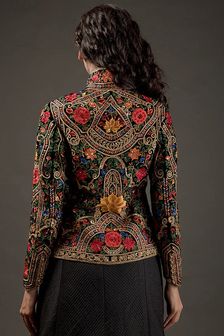 Black Velvet Jacket With Embroidery