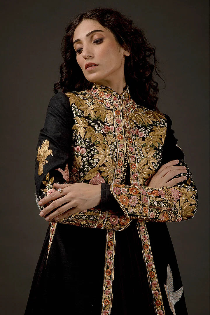 Matka Silk Long Jacket With Embroidery