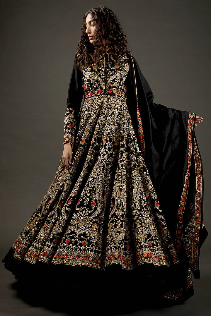 Chanderi Anarkali Set With Resham Embroidery
