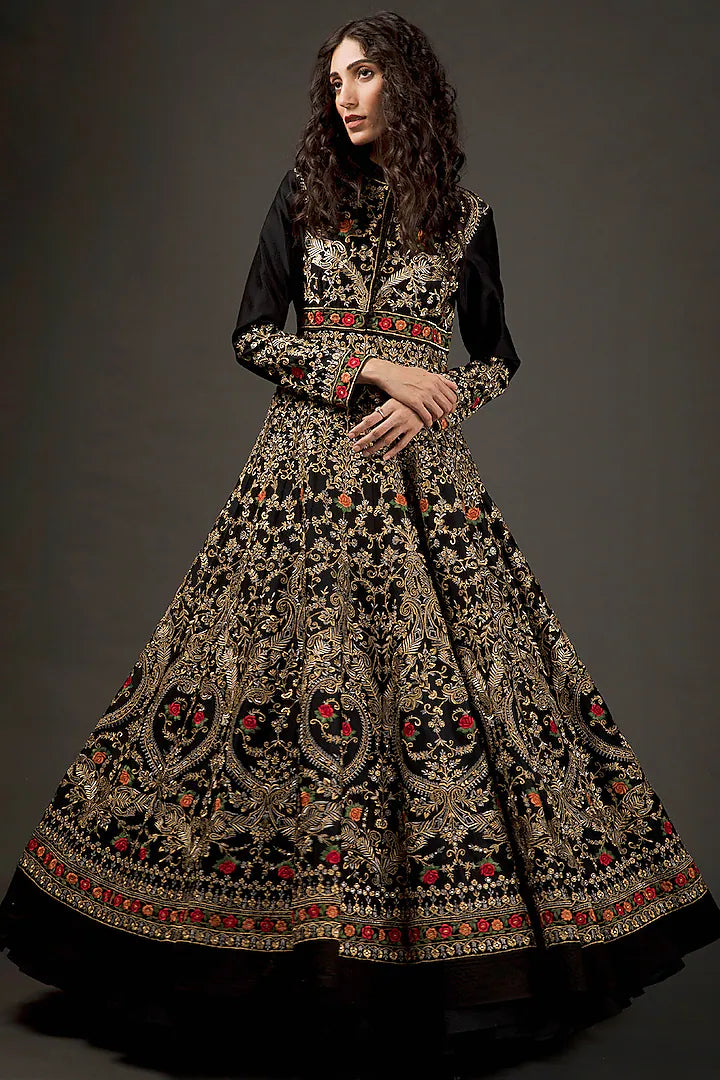 Chanderi Anarkali Set With Resham Embroidery