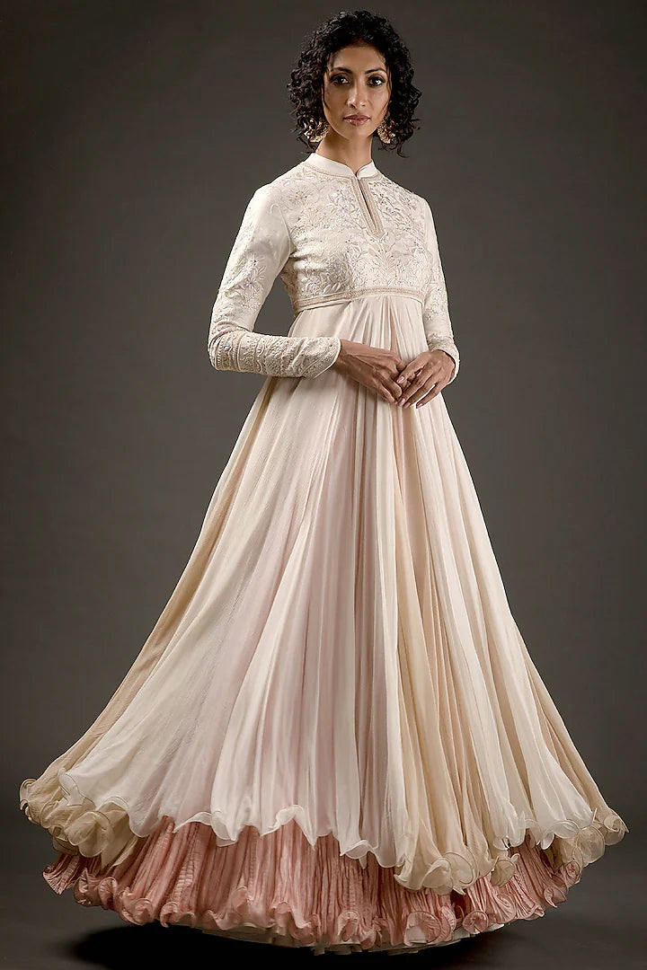Chanderi Silk Embroidered Anarkali Set