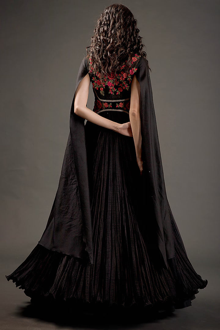 Chanderi Embroidered Anarkali Set With Crinkled Ghera