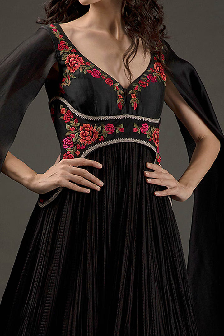 Chanderi Embroidered Anarkali Set With Crinkled Ghera