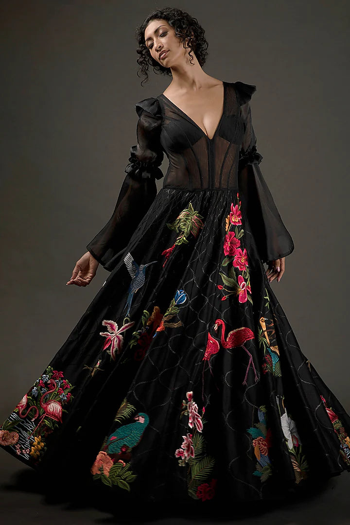 Chanderi Silk Anarkali Set With Embroidery