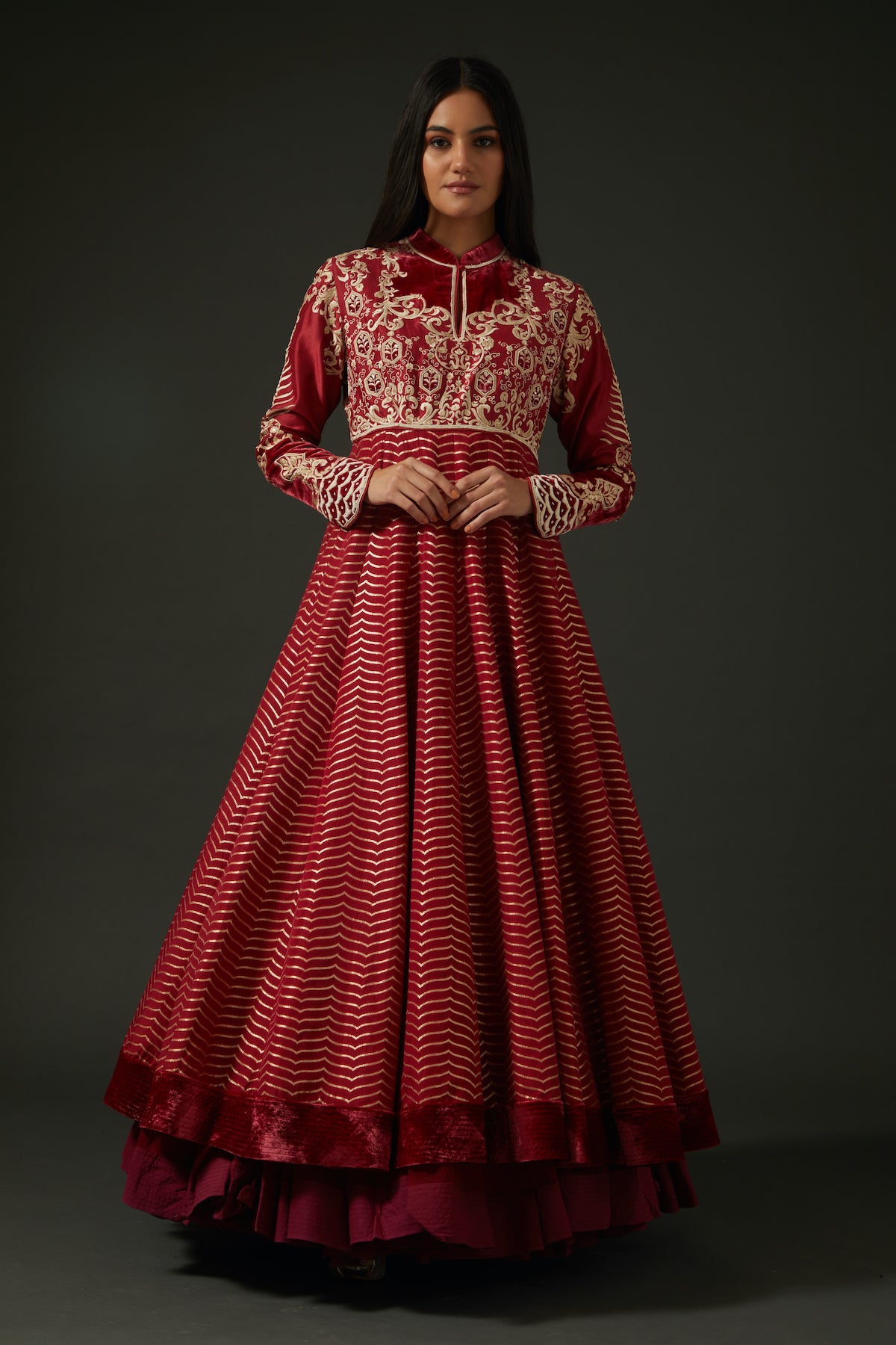 Maroon Embroidered Anarkali Set