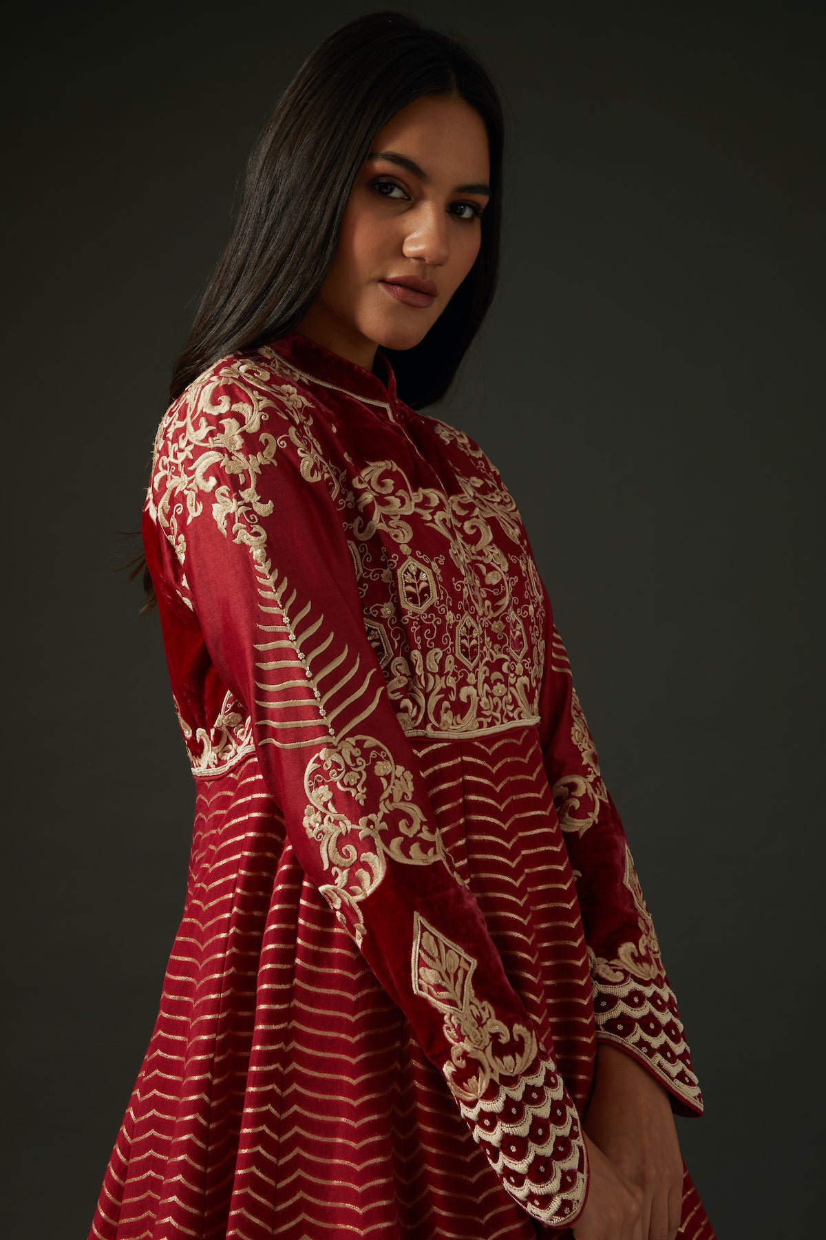 Maroon Embroidered Anarkali Set