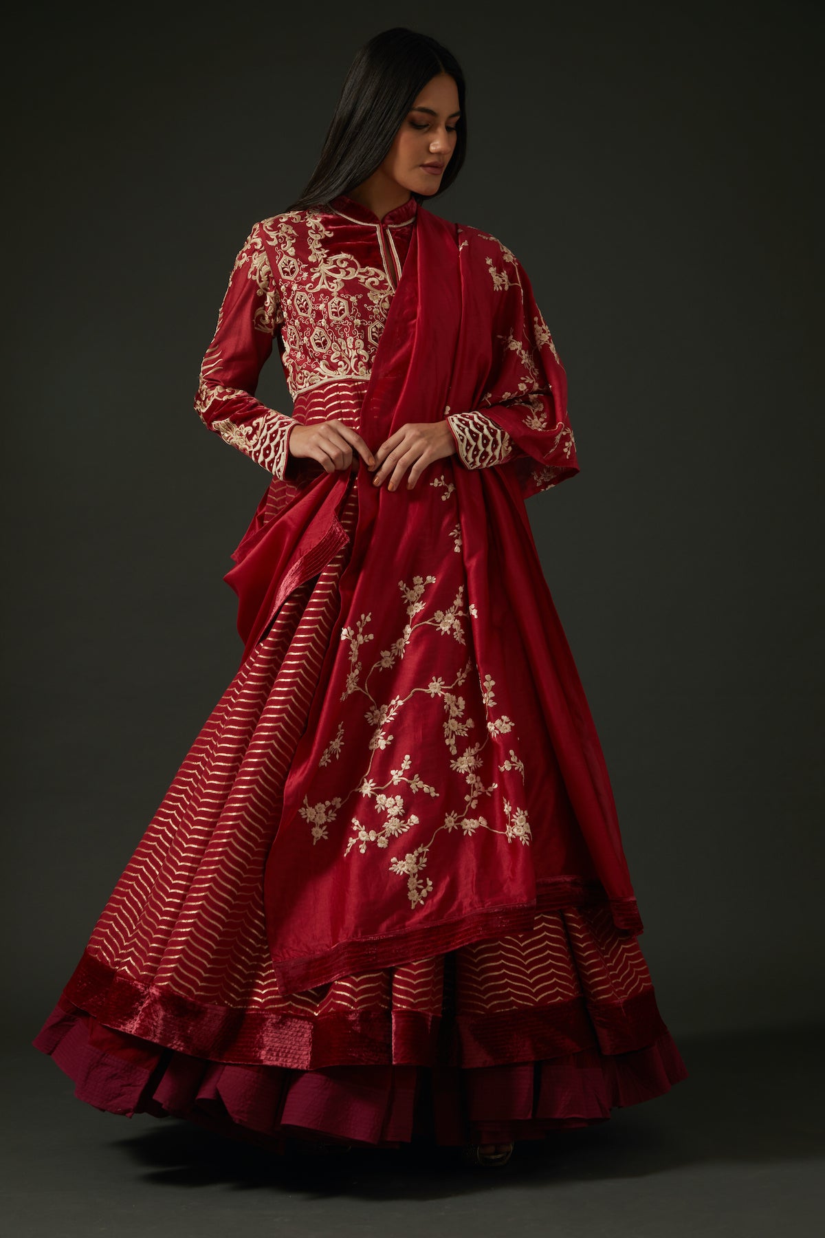 Maroon Embroidered Anarkali Set