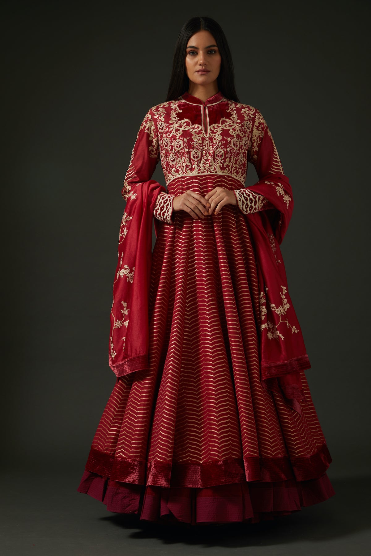 Maroon Embroidered Anarkali Set