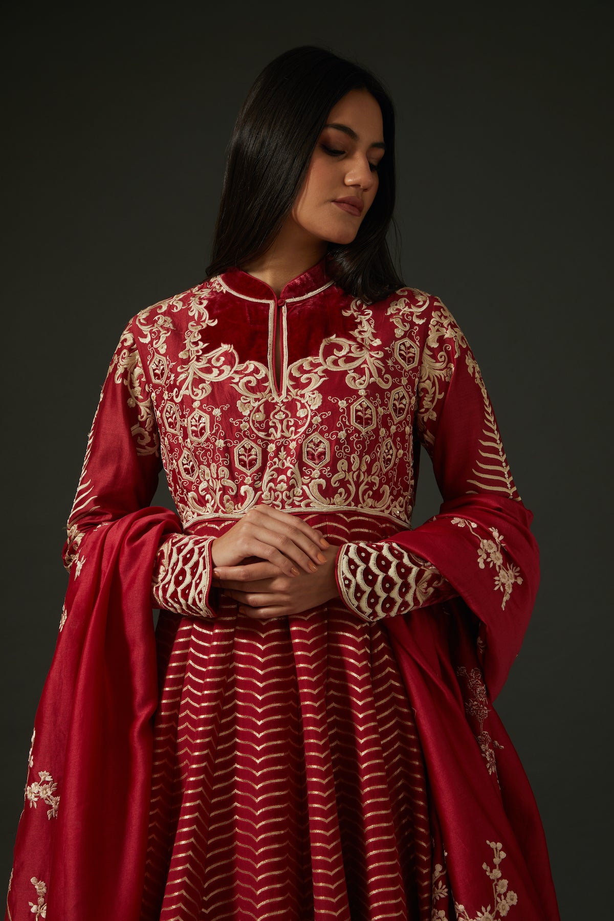 Maroon Embroidered Anarkali Set