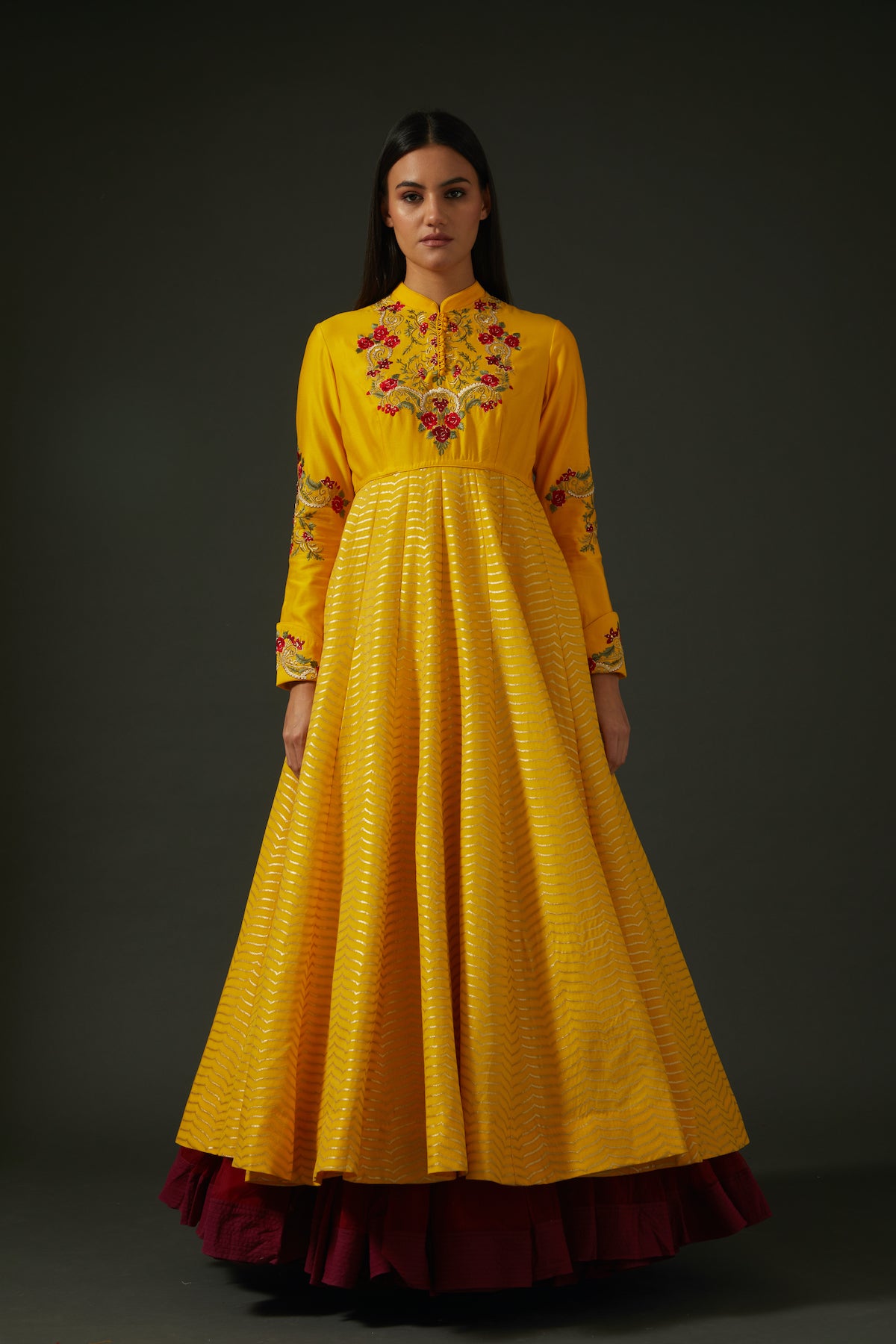 Mango Yellow Embroidered Anarkali Set