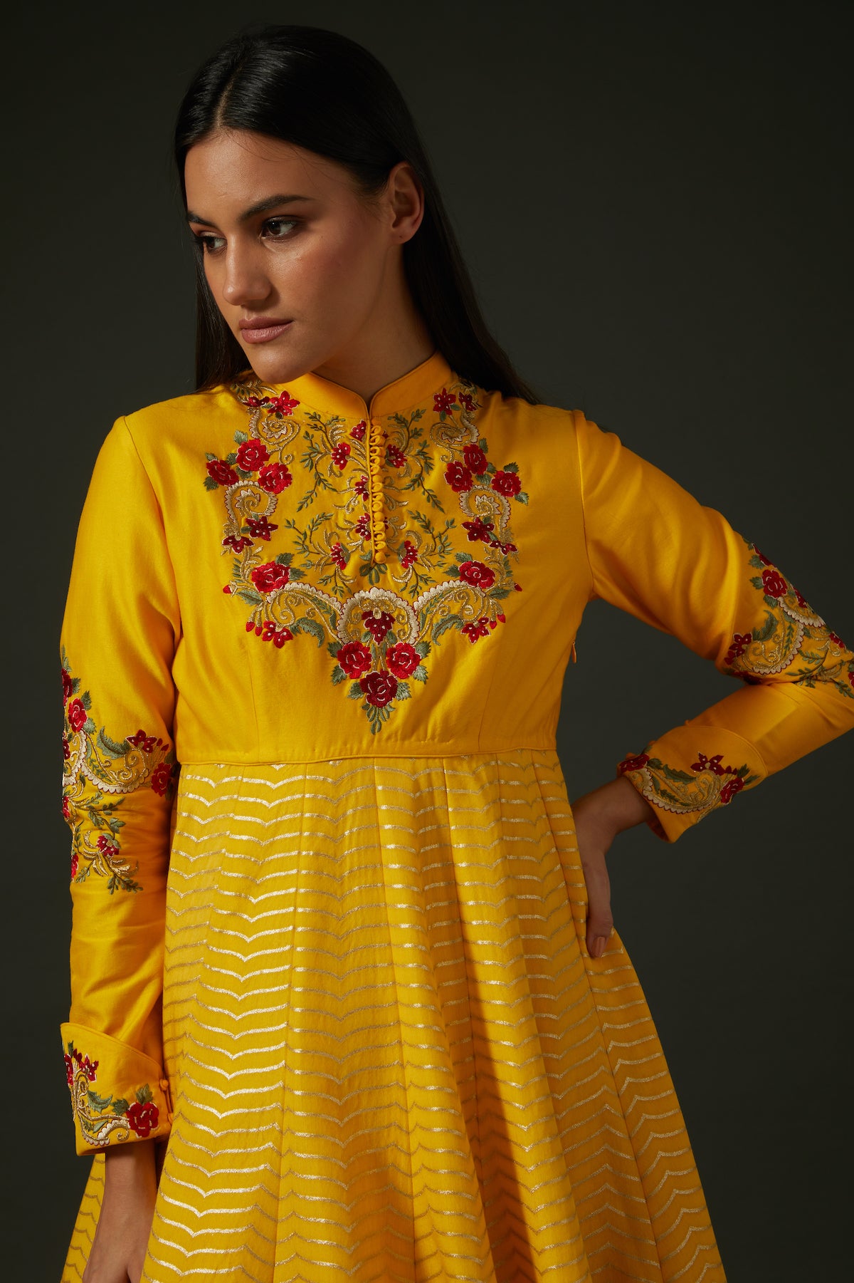 Mango Yellow Embroidered Anarkali Set