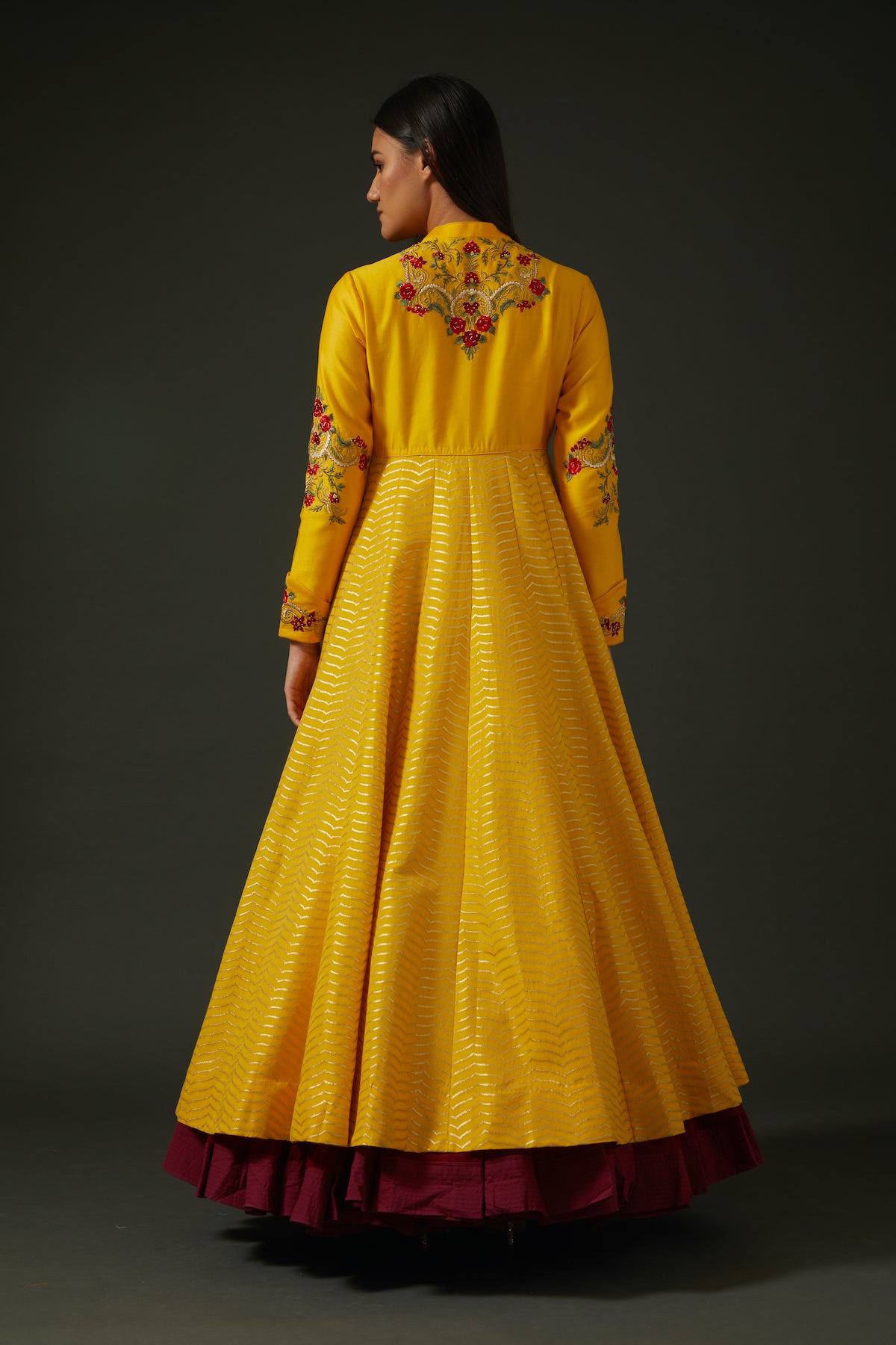 Mango Yellow Embroidered Anarkali Set
