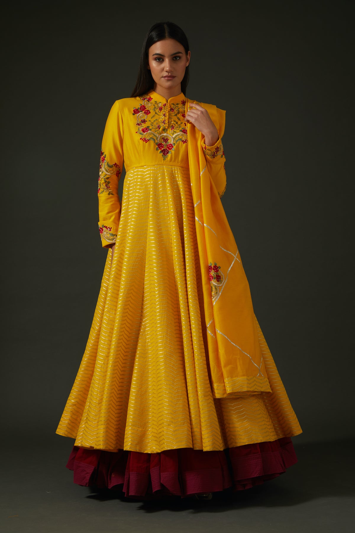 Mango Yellow Embroidered Anarkali Set