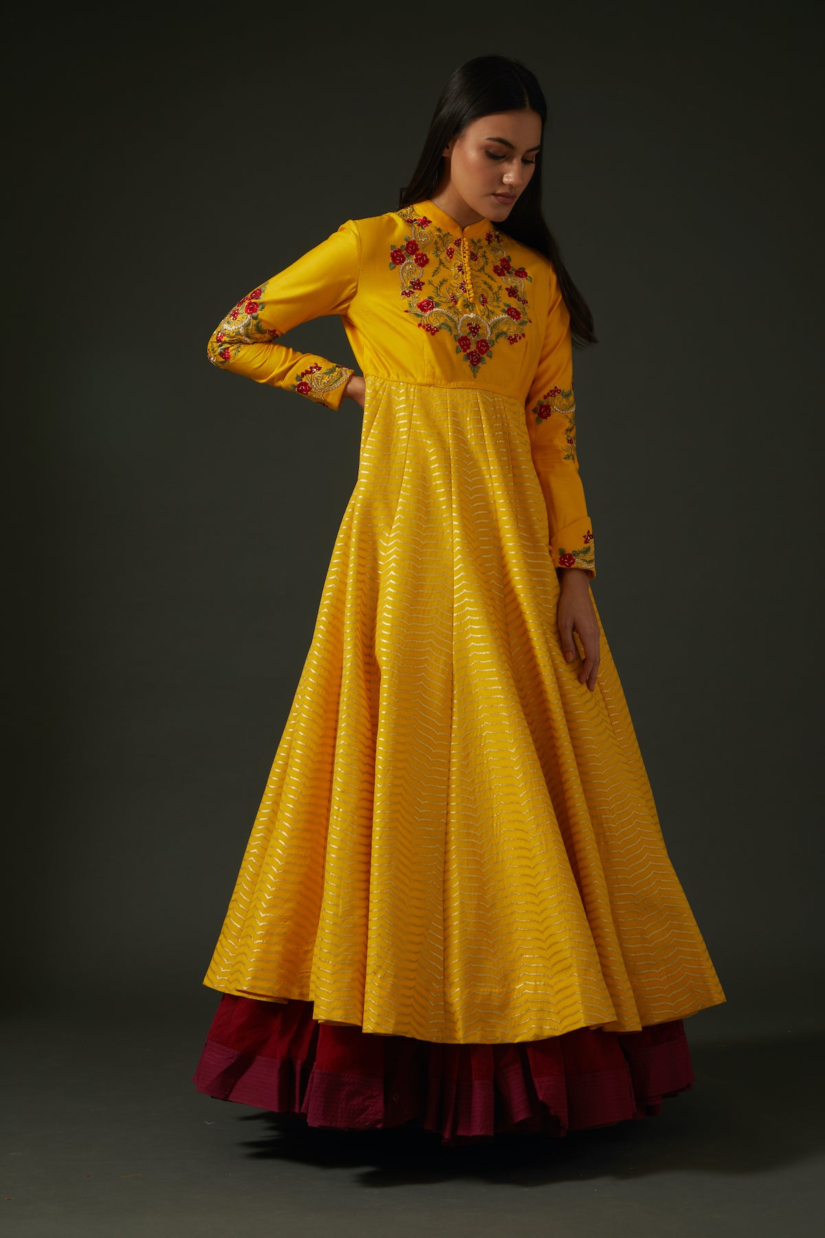 Mango Yellow Embroidered Anarkali Set