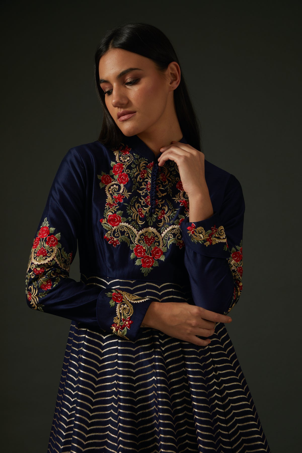 Indigo Embroidered Anarkali Set