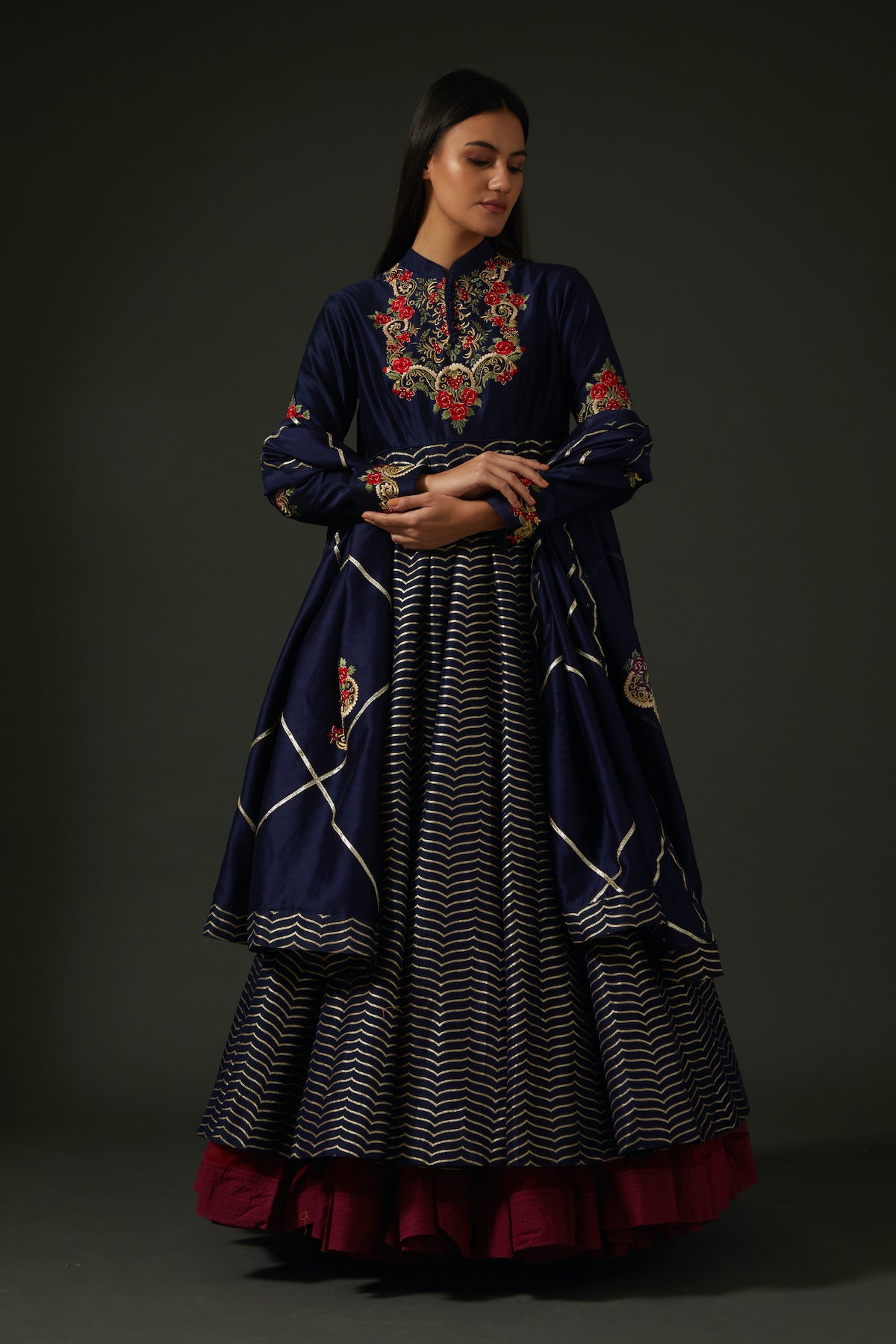 Indigo Embroidered Anarkali Set