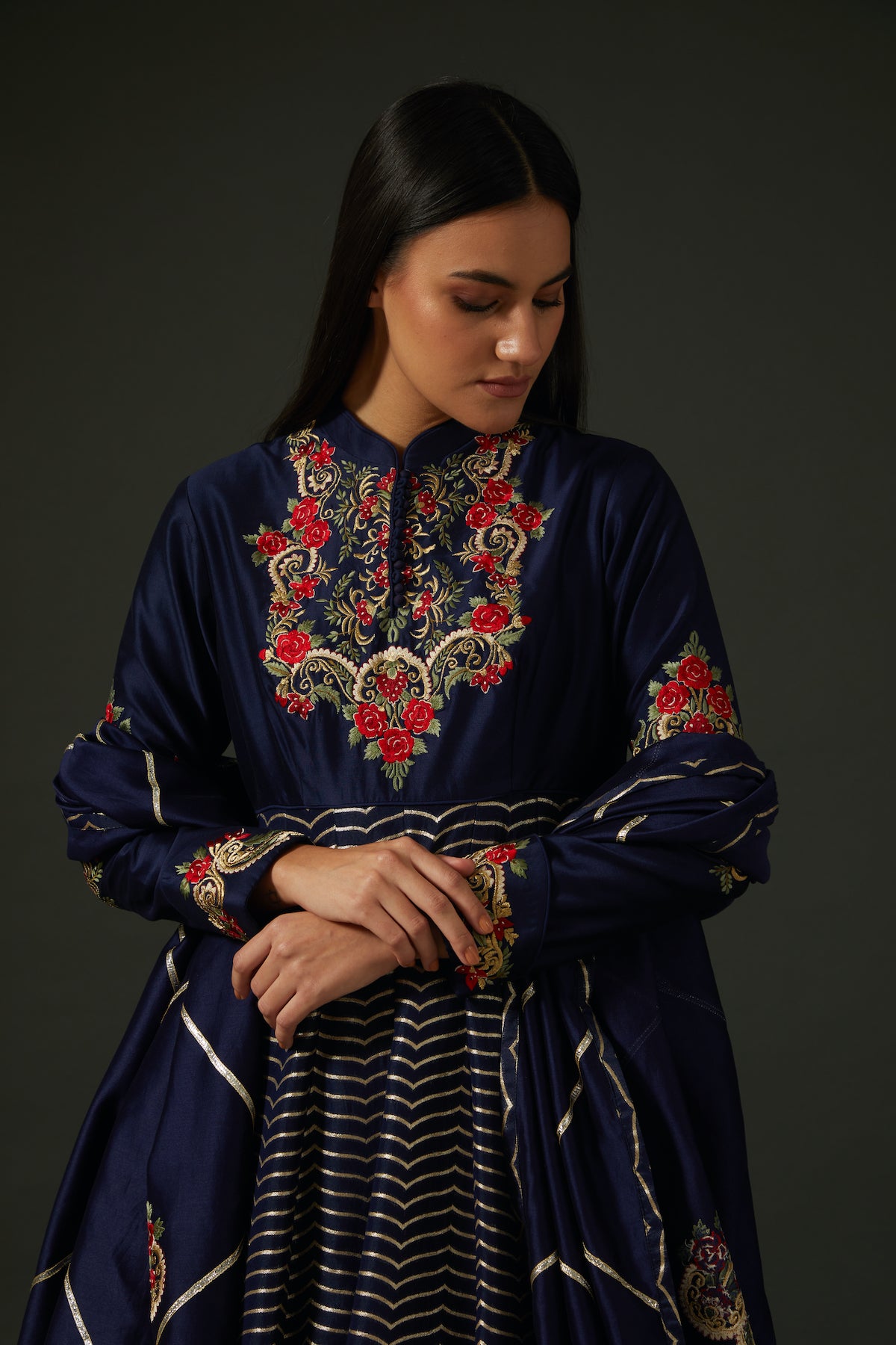 Indigo Embroidered Anarkali Set