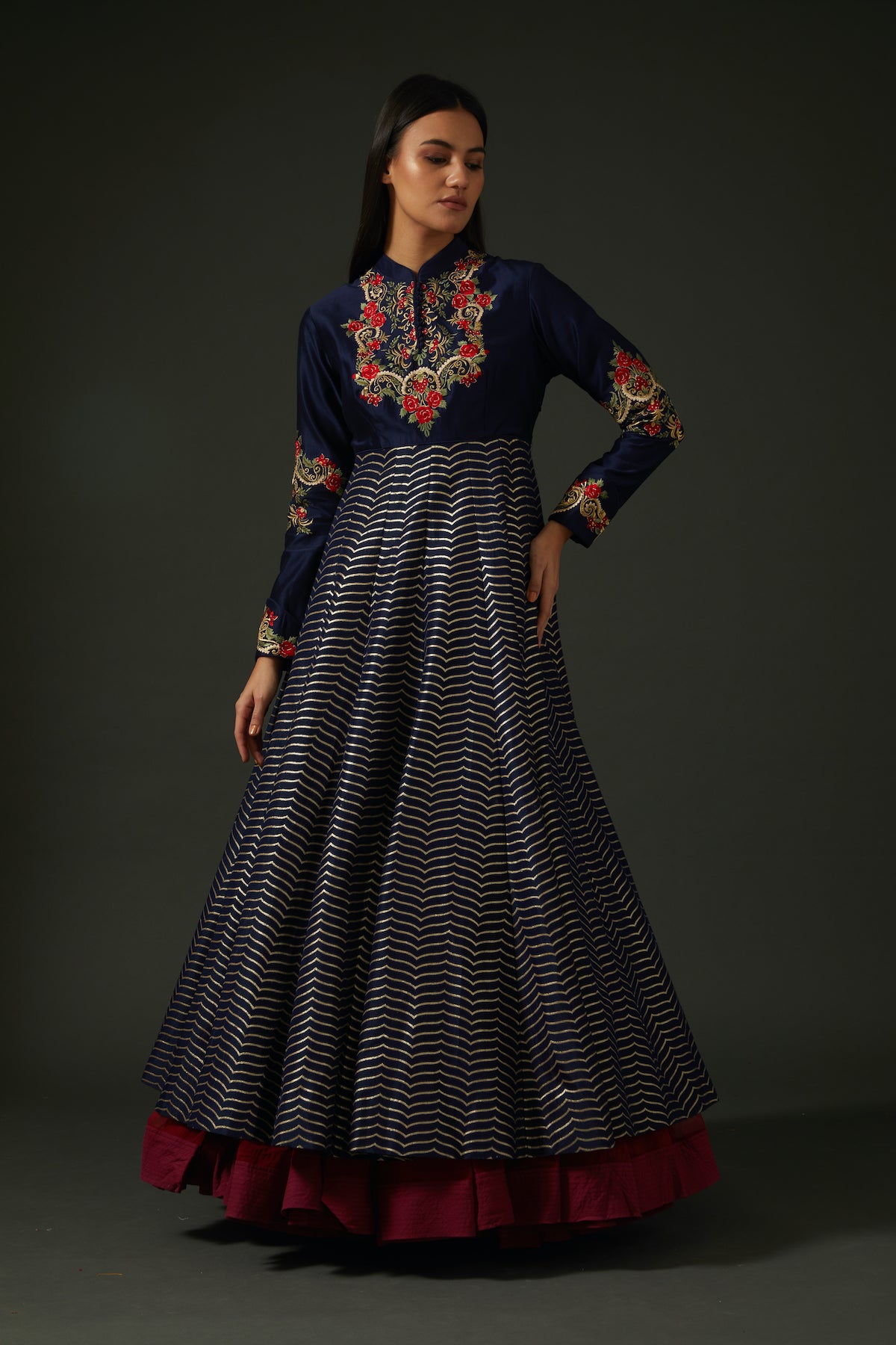 Indigo Embroidered Anarkali Set
