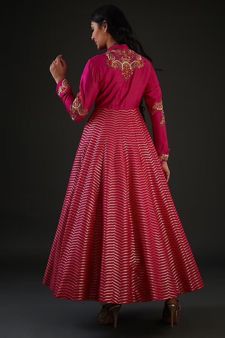Pink Chanderi Silk Embroidered Anarkali Set